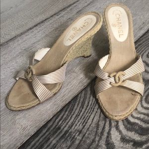 CHANEL Beige and Cream Wedge Sandals